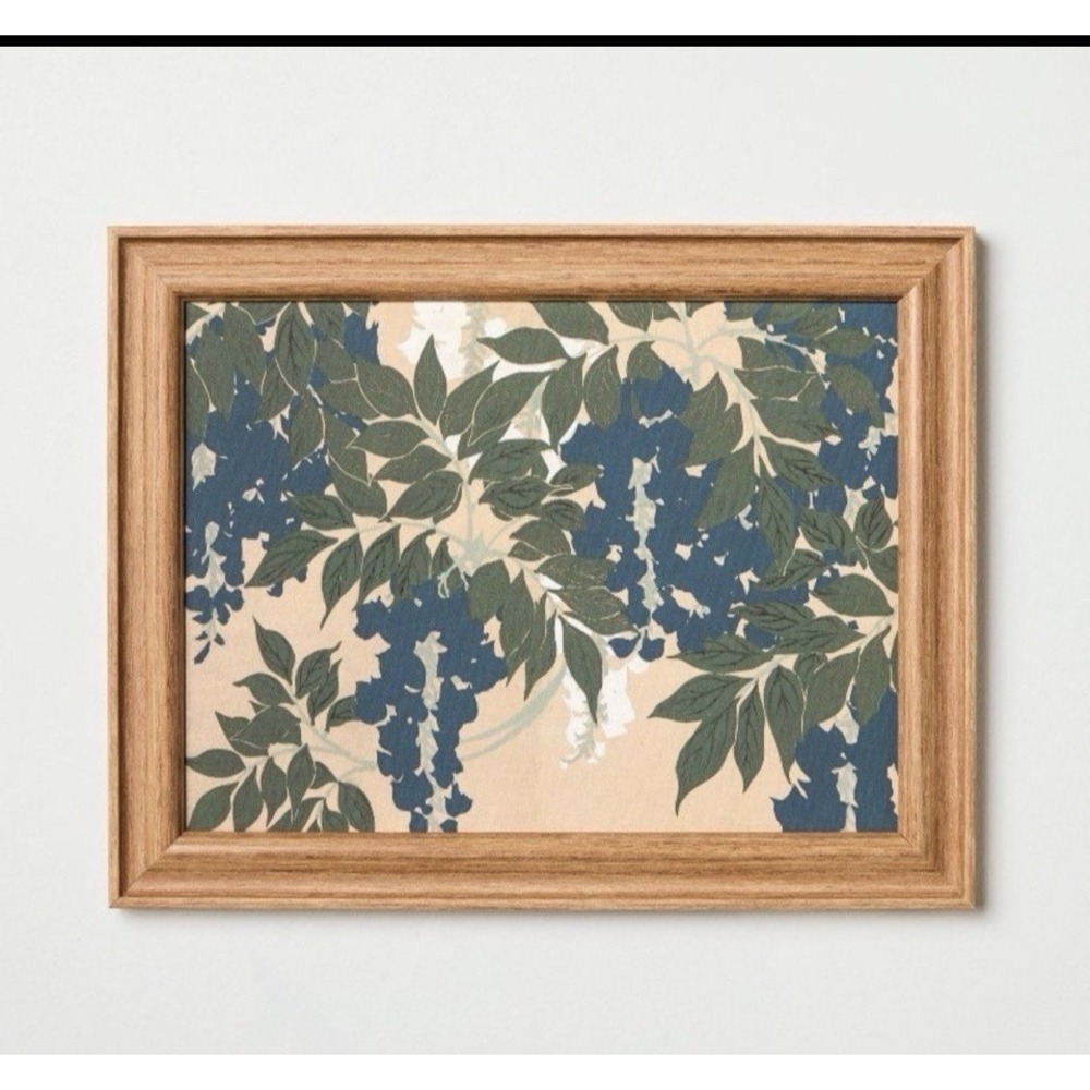 Hearth & Hand Magnolia Leaves Framed Wall Art Blue Green 11x14 Wood Finish Frame